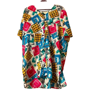 Christie and Jill Loud Print Button Up With Shoulder Pads